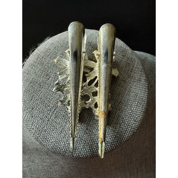 Vtg Rhinestone Hair Clips Set Flower Acrylic Yellow Fairycore Coquette Whimsy - Picture 2 of 3